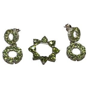 Sterling Silver 925 Peridot Gemstone Earrings & Pendant Set EUC